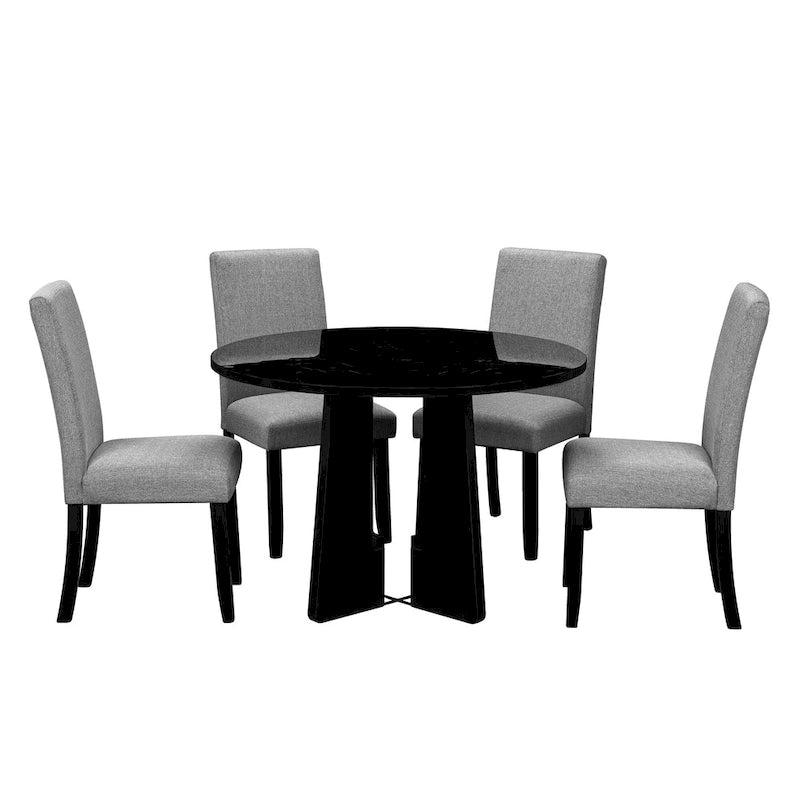 Ensemble de table à manger ronde 5 pièces, ensemble de meubles de cuisine en bois massif comprenant une table et 4 chaises rembourrées
