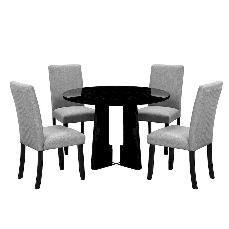 Ensemble de table à manger ronde 5 pièces, ensemble de meubles de cuisine en bois massif comprenant une table et 4 chaises rembourrées