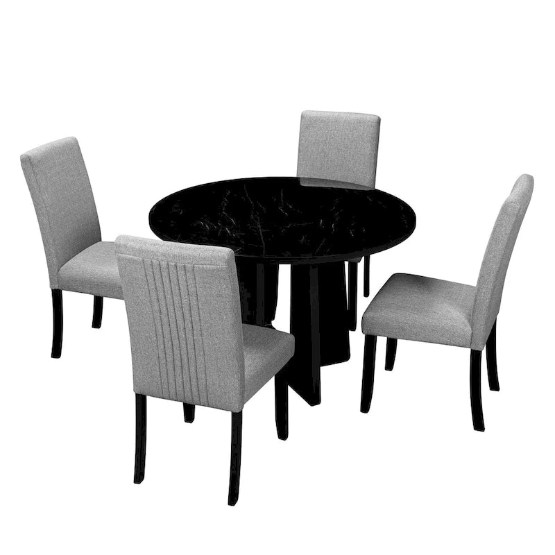 Ensemble de table à manger ronde 5 pièces, ensemble de meubles de cuisine en bois massif comprenant une table et 4 chaises rembourrées