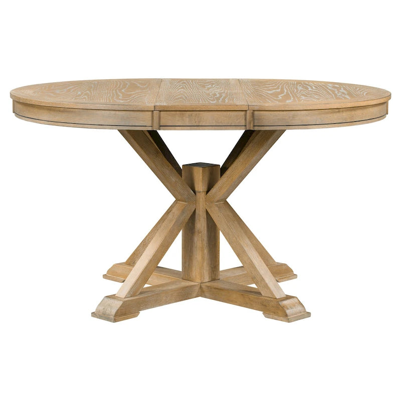 Ensemble de salle à manger ronde en bois 5 pièces, comprenant une table extensible et 4 chaises rembourrées.