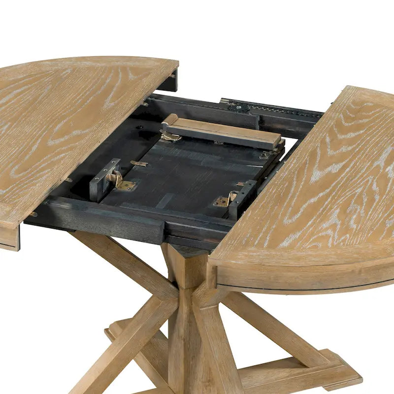 Ensemble de salle à manger ronde en bois 5 pièces, comprenant une table extensible et 4 chaises rembourrées.