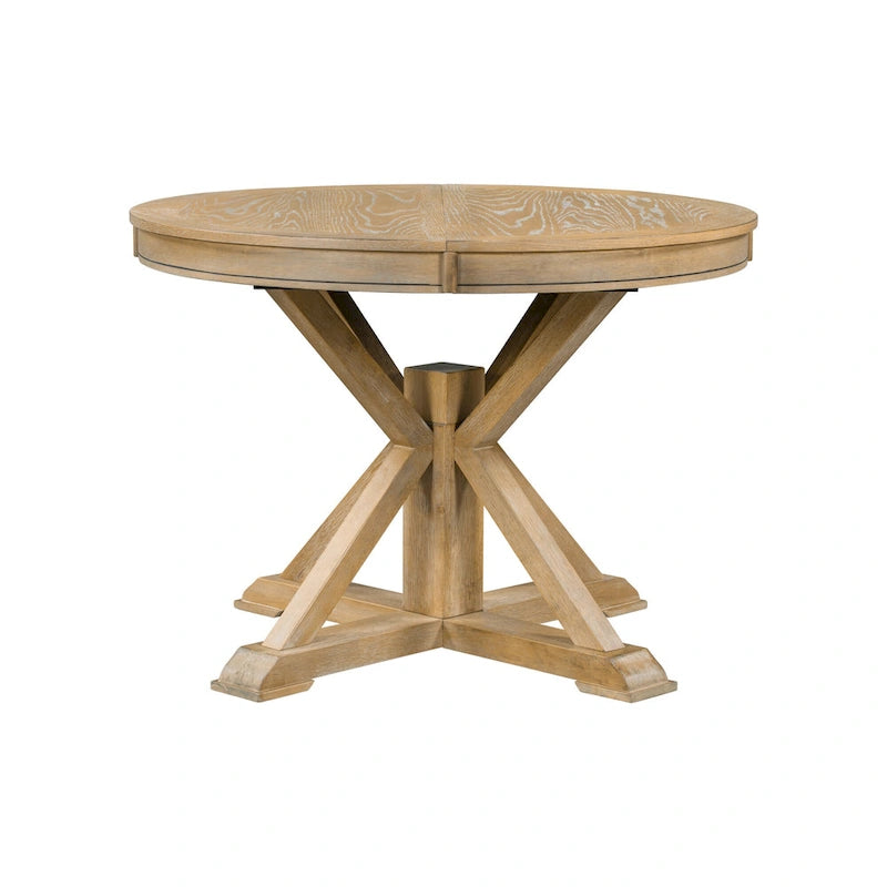 Ensemble de salle à manger ronde en bois 5 pièces, comprenant une table extensible et 4 chaises rembourrées.