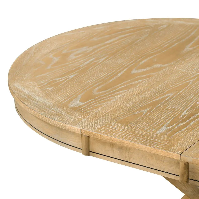 Ensemble de salle à manger ronde en bois 5 pièces, comprenant une table extensible et 4 chaises rembourrées.