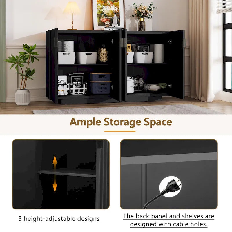 Buffet à 4 portes cannelées, meuble de rangement avec étagères réglables, meuble de rangement en bois