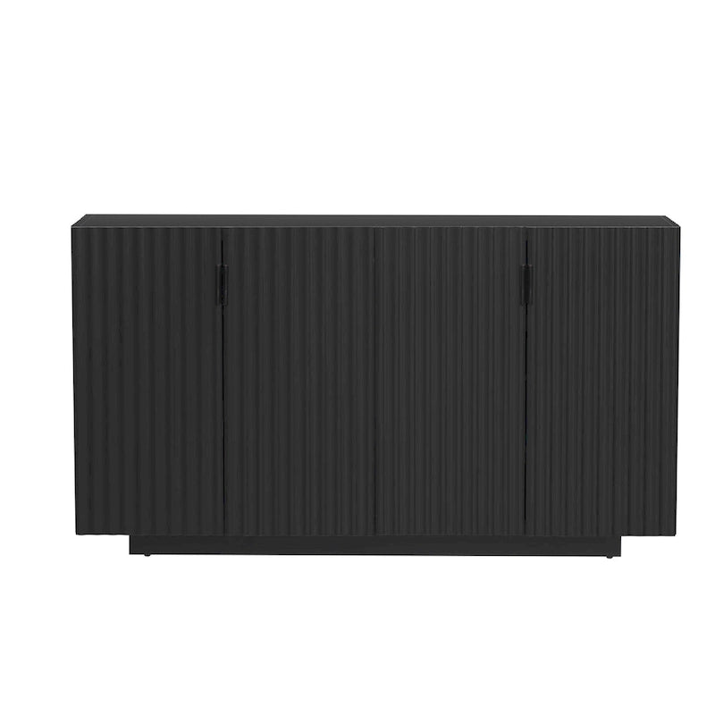 Buffet à 4 portes cannelées, meuble de rangement avec étagères réglables, meuble de rangement en bois