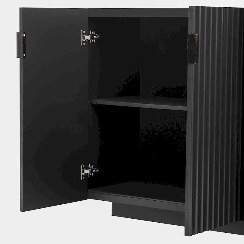 Buffet à 4 portes cannelées, meuble de rangement avec étagères réglables, meuble de rangement en bois