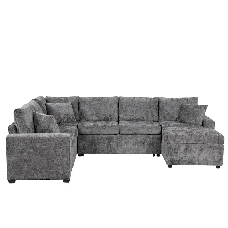 Canapé d'angle convertible Roomfitters avec pouf de rangement, trois oreillers et chargeurs intégrés