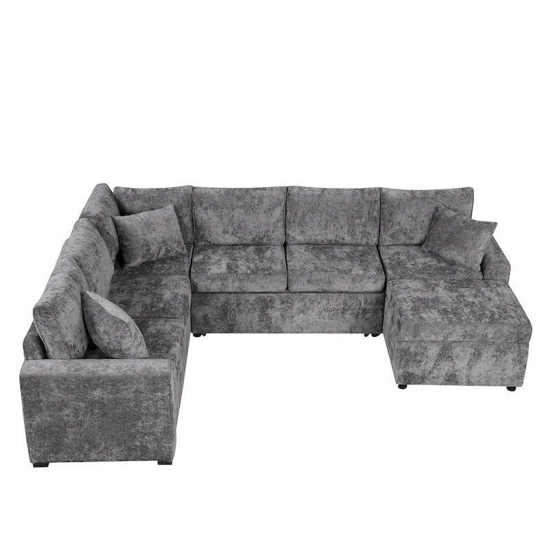 Canapé d'angle convertible Roomfitters avec pouf de rangement, trois oreillers et chargeurs intégrés