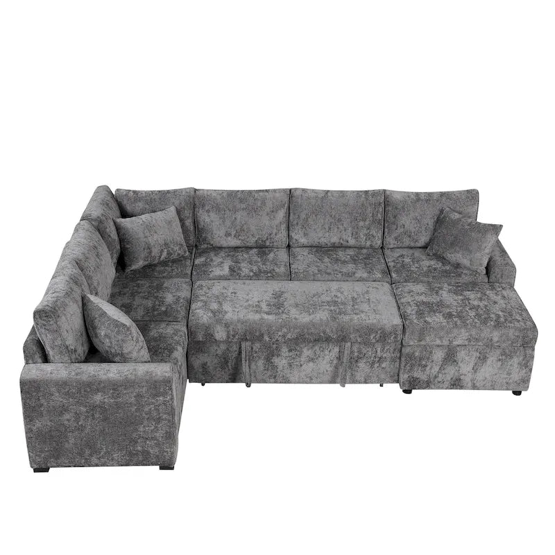 Canapé d'angle convertible Roomfitters avec pouf de rangement, trois oreillers et chargeurs intégrés