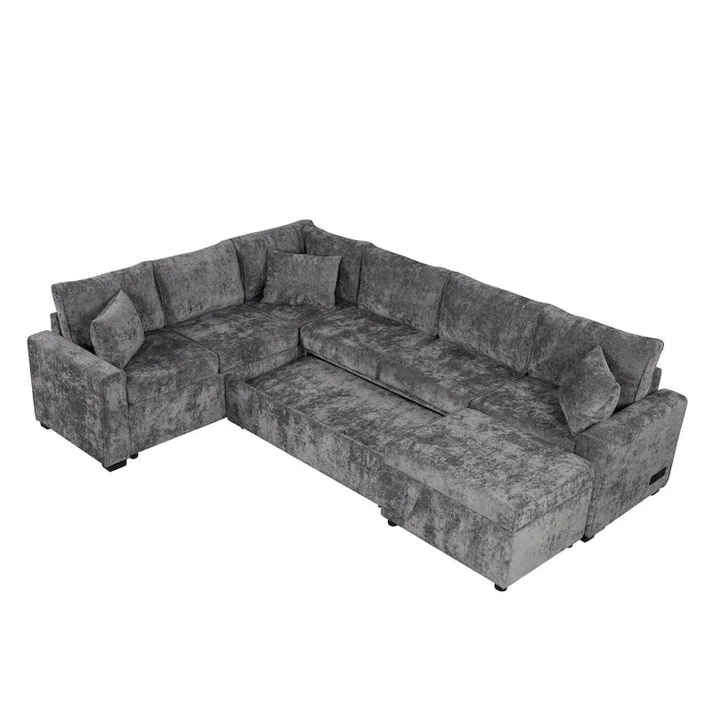 Canapé d'angle convertible Roomfitters avec pouf de rangement, trois oreillers et chargeurs intégrés