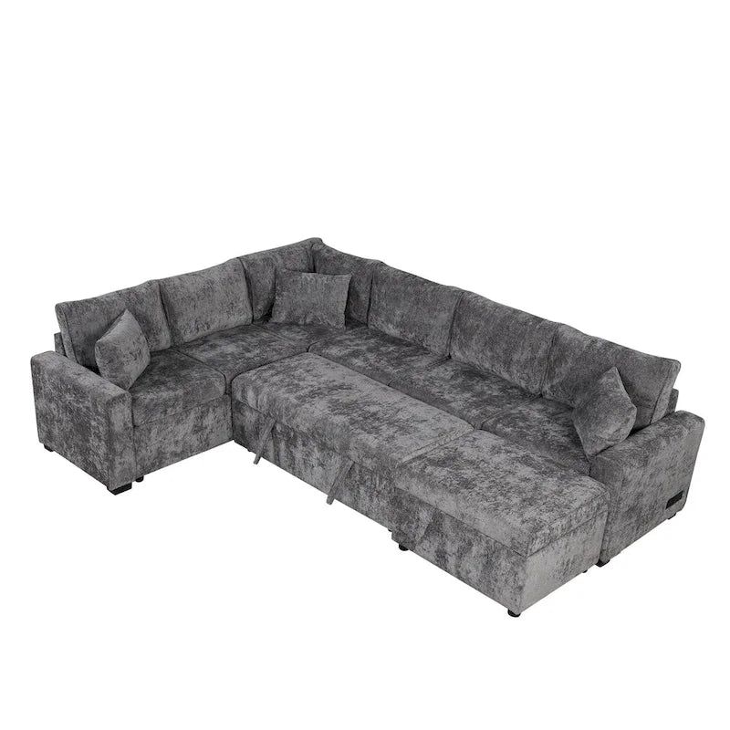 Canapé d'angle convertible Roomfitters avec pouf de rangement, trois oreillers et chargeurs intégrés
