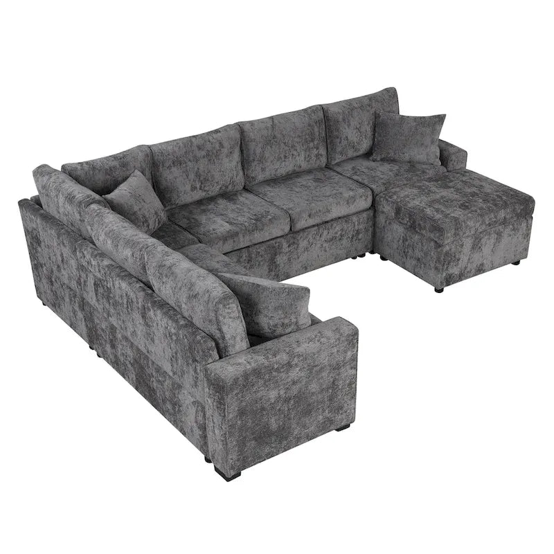 Canapé d'angle convertible Roomfitters avec pouf de rangement, trois oreillers et chargeurs intégrés