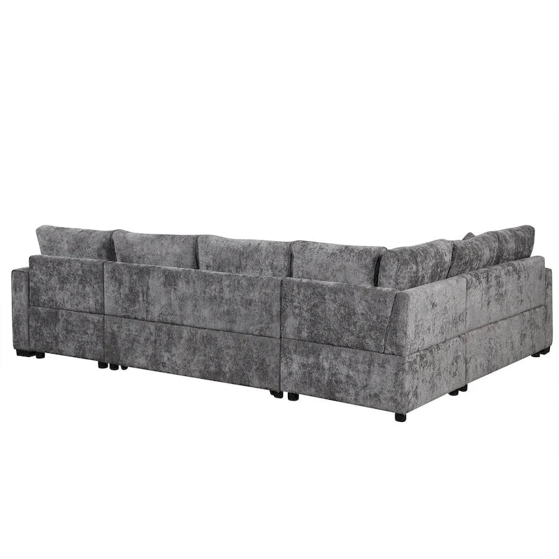 Canapé d'angle convertible Roomfitters avec pouf de rangement, trois oreillers et chargeurs intégrés
