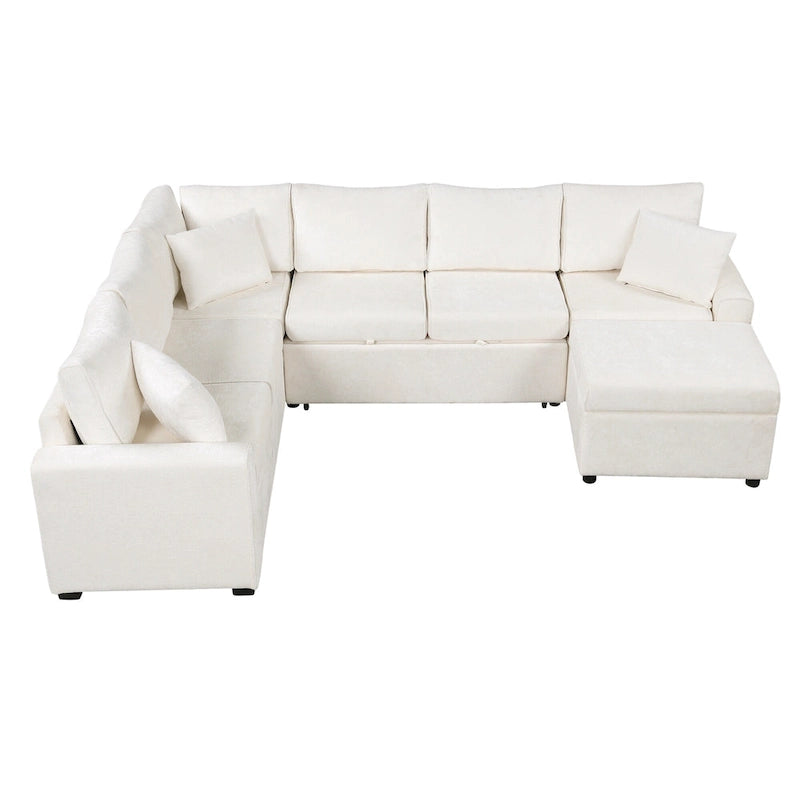 Canapé d'angle convertible Roomfitters avec pouf de rangement, trois oreillers et chargeurs intégrés