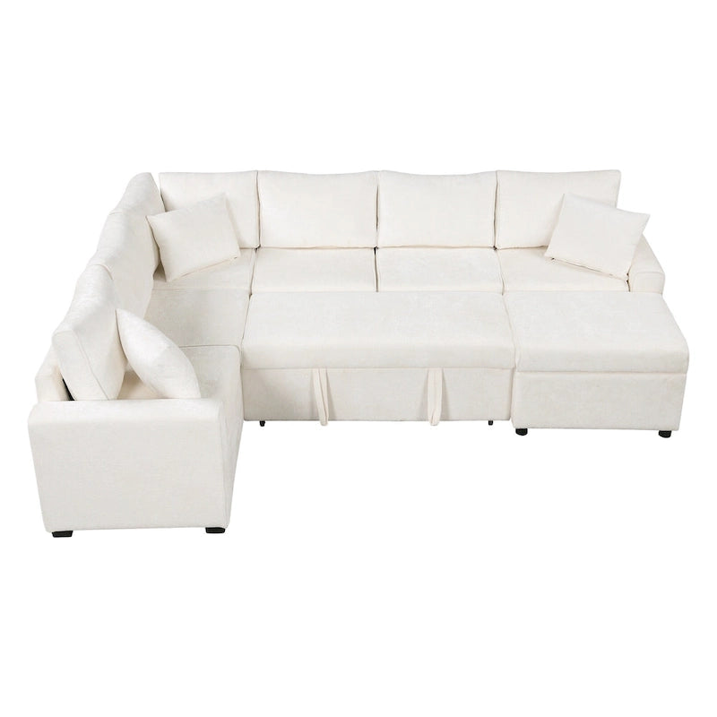 Canapé d'angle convertible Roomfitters avec pouf de rangement, trois oreillers et chargeurs intégrés