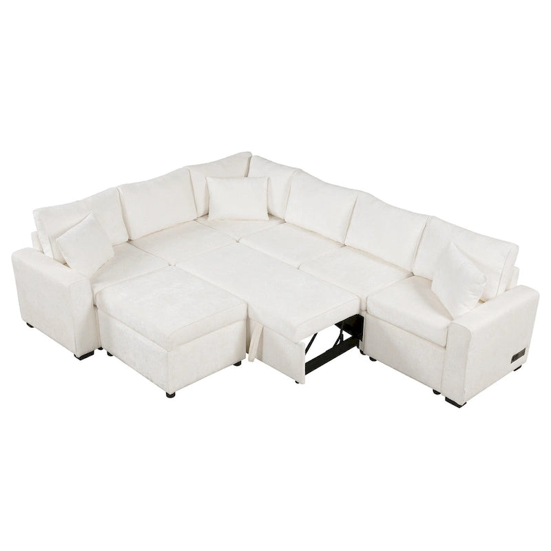Canapé d'angle convertible Roomfitters avec pouf de rangement, trois oreillers et chargeurs intégrés