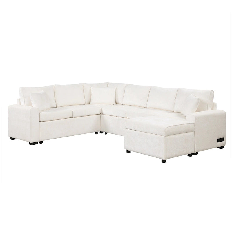 Canapé d'angle convertible Roomfitters avec pouf de rangement, trois oreillers et chargeurs intégrés