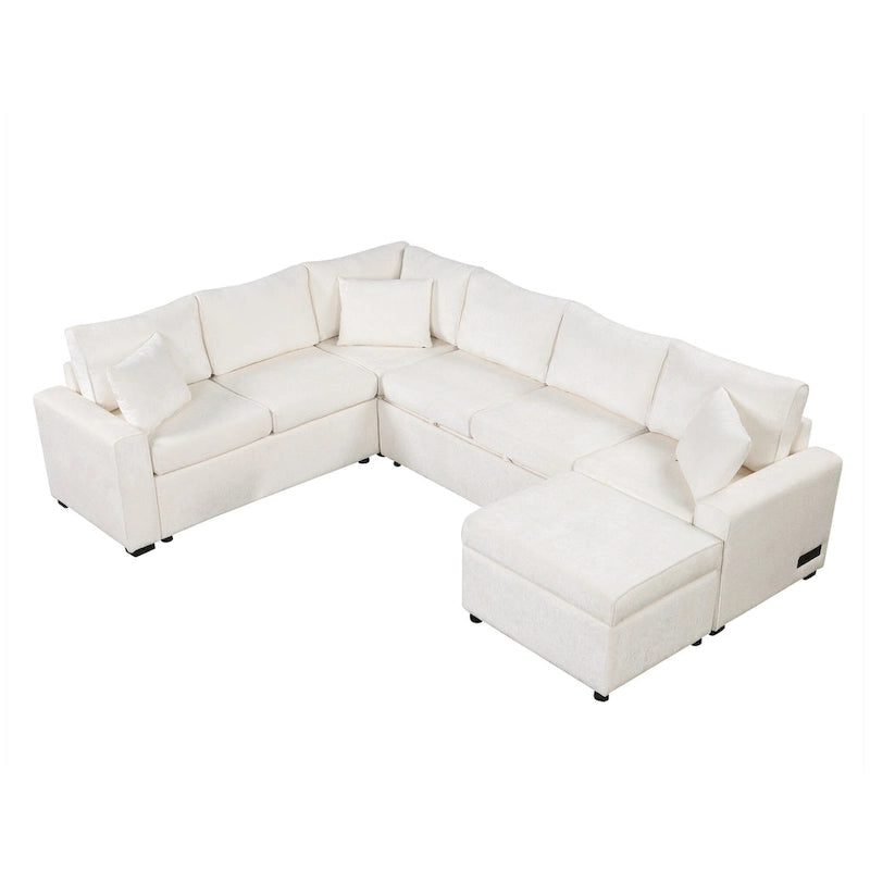 Canapé d'angle convertible Roomfitters avec pouf de rangement, trois oreillers et chargeurs intégrés