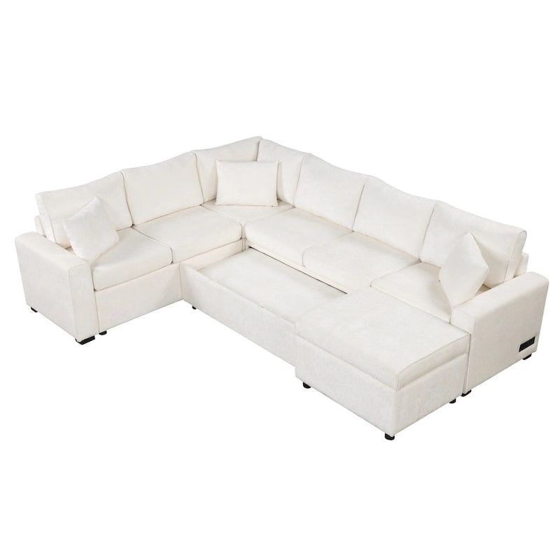 Canapé d'angle convertible Roomfitters avec pouf de rangement, trois oreillers et chargeurs intégrés