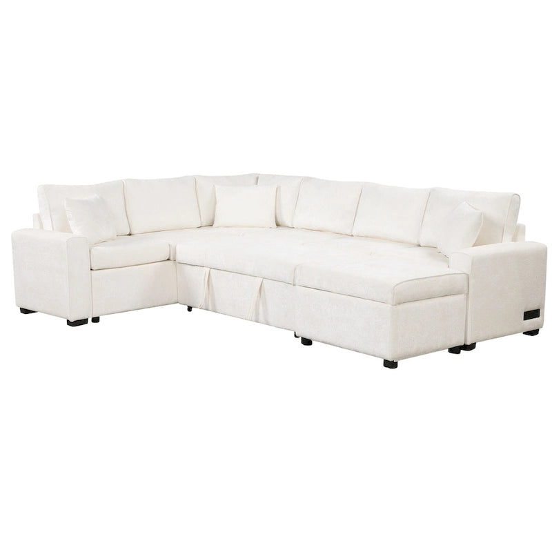 Canapé d'angle convertible Roomfitters avec pouf de rangement, trois oreillers et chargeurs intégrés