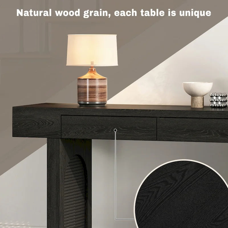 Console étroite avec accents en rotin (noir antique)