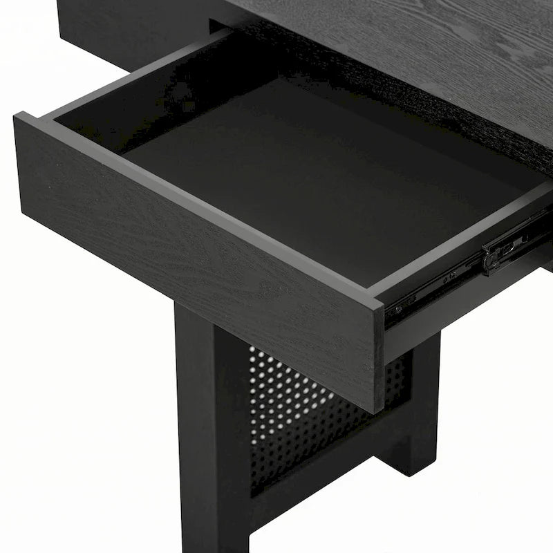 Console étroite avec accents en rotin (noir antique)