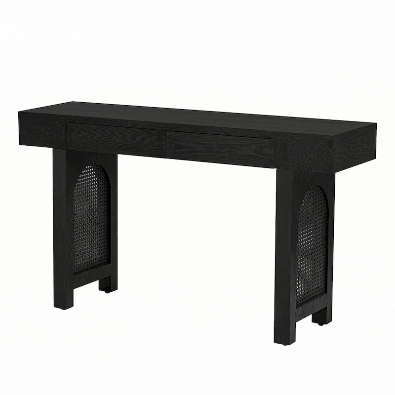 Console étroite avec accents en rotin (noir antique)