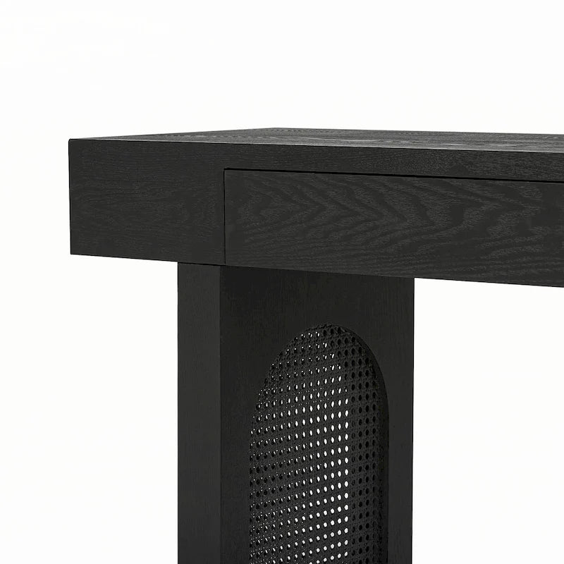 Console étroite avec accents en rotin (noir antique)