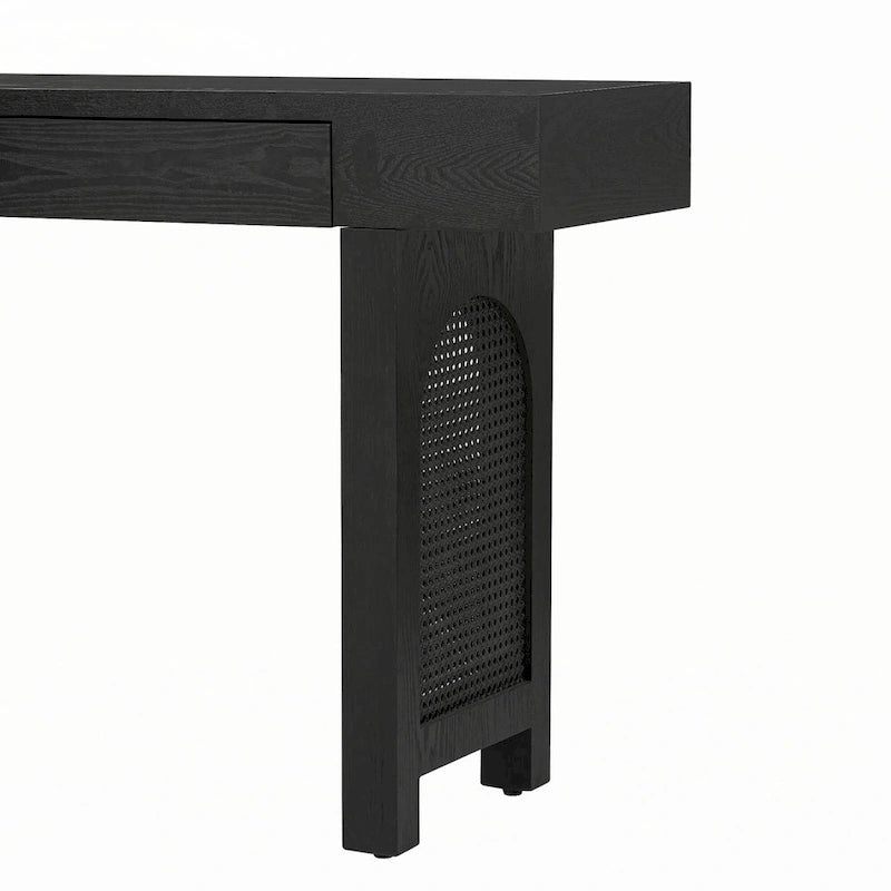 Console étroite avec accents en rotin (noir antique)