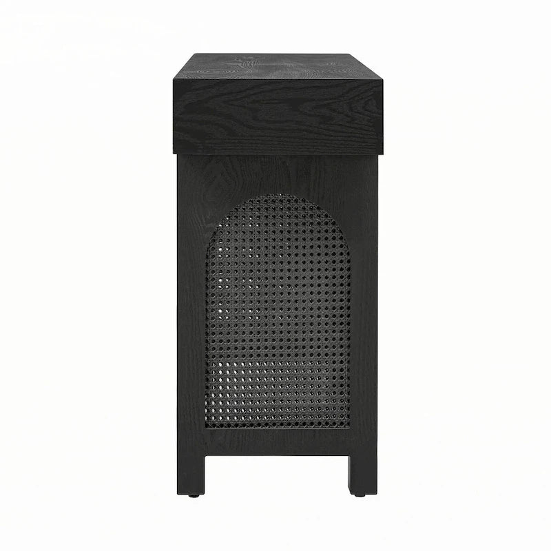 Console étroite avec accents en rotin (noir antique)
