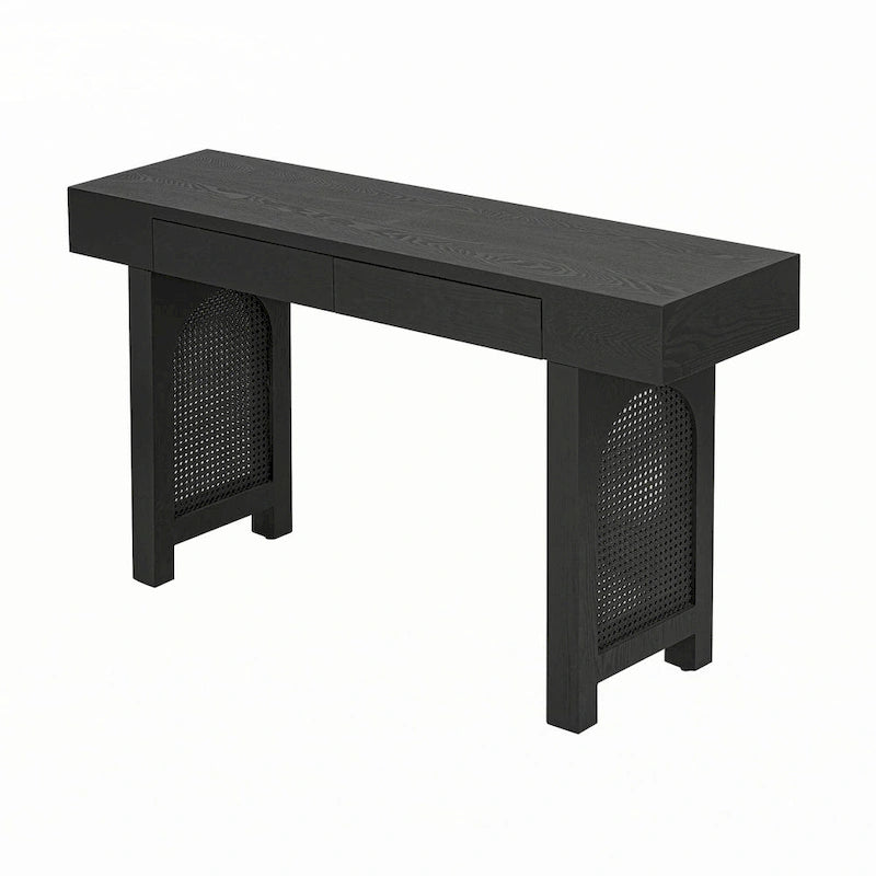 Console étroite avec accents en rotin (noir antique)
