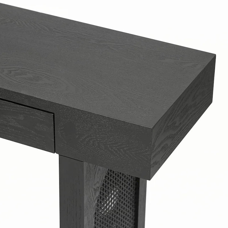 Console étroite avec accents en rotin (noir antique)
