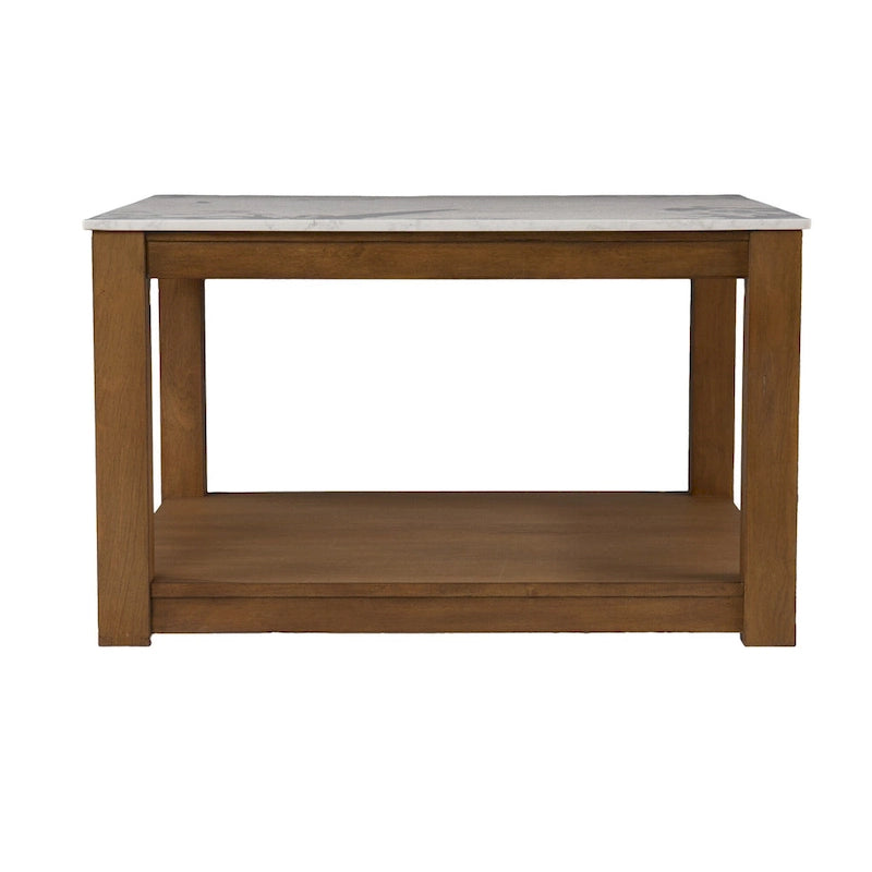 30 Contemporary Wooden Coffee Table with Faux Marble Top and Storage Shelves for Living Room - 18.25 H x 30 W x 30 D