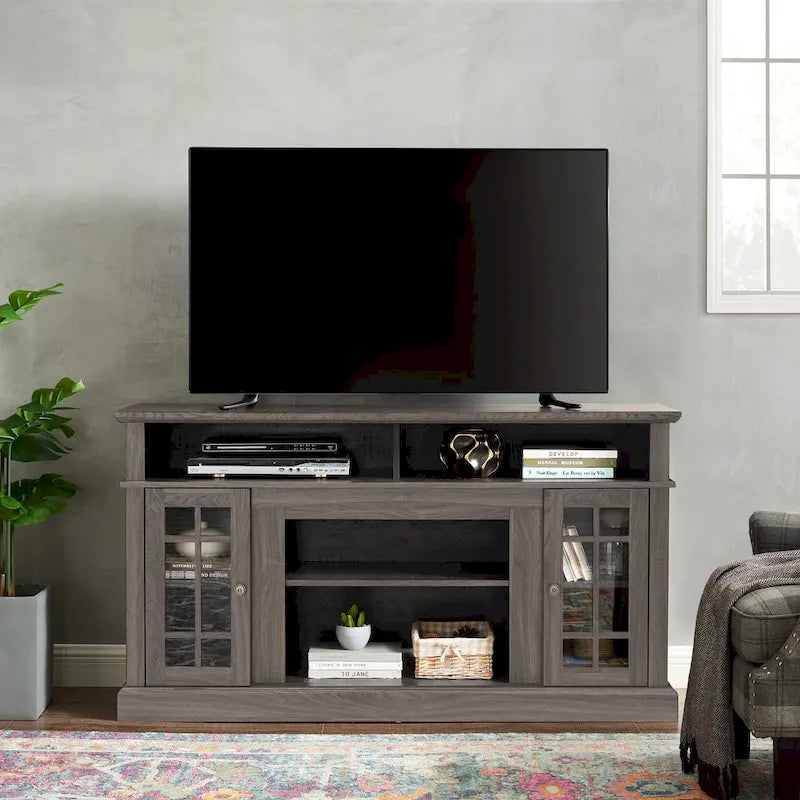 Classic American TV Stand with 4 Storage Shelf and 2 Storage Cabinet for Family Living Room or Office