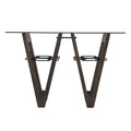 Console en bois recyclé et verre transparent avec piètement abstrait - 46 cm L x 18 cm l x 29,5 cm H