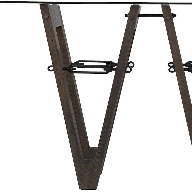 Console en bois recyclé et verre transparent avec piètement abstrait - 46 cm L x 18 cm l x 29,5 cm H