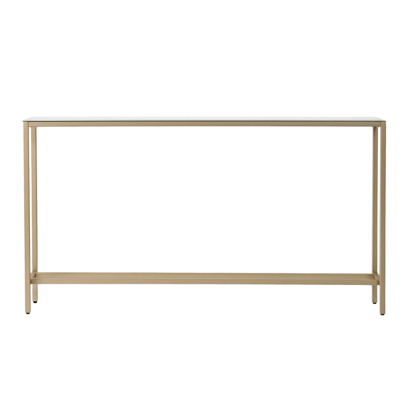 Console en verre miroir argenté, pieds en métal doré et style moderne - 56 cm L x 8 cm l x 30 cm H
