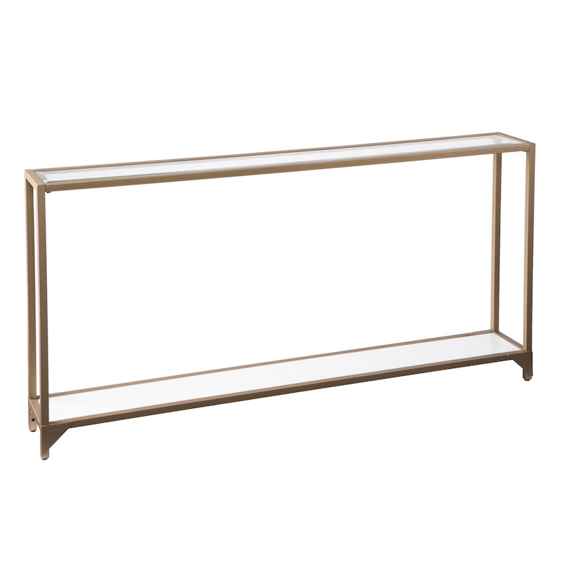 Console en verre miroir avec structure en métal et étagère - 56 cm L x 8 cm l x 29 cm H