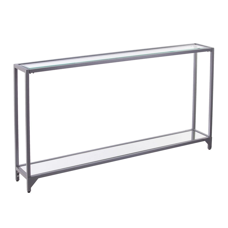 Console en verre miroir avec structure en métal et étagère - 56 cm L x 8 cm l x 29 cm H