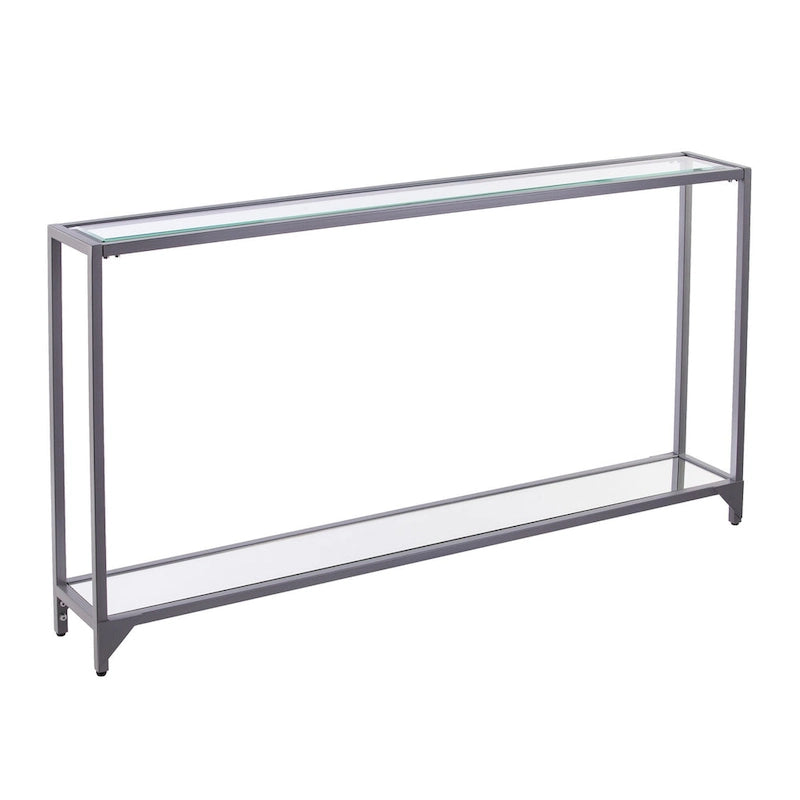 Console en verre miroir avec structure en métal et étagère - 56 cm L x 8 cm l x 29 cm H