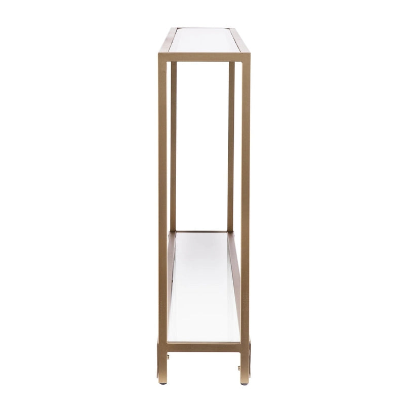 Console en verre miroir avec structure en métal et étagère - 56 cm L x 8 cm l x 29 cm H