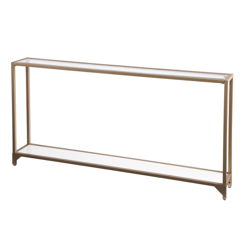 Console en verre miroir avec structure en métal et étagère - 56 cm L x 8 cm l x 29 cm H