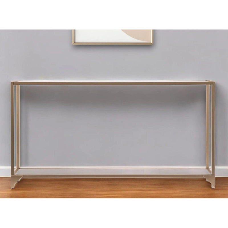 Console en verre miroir avec structure en métal et étagère - 56 cm L x 8 cm l x 29 cm H