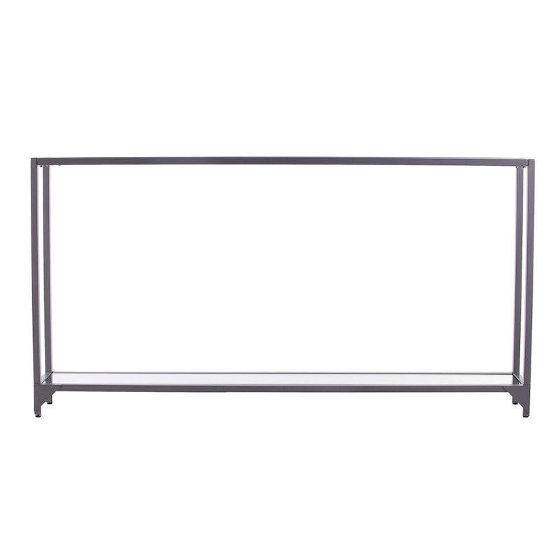 Console en verre miroir avec structure en métal et étagère - 56 cm L x 8 cm l x 29 cm H