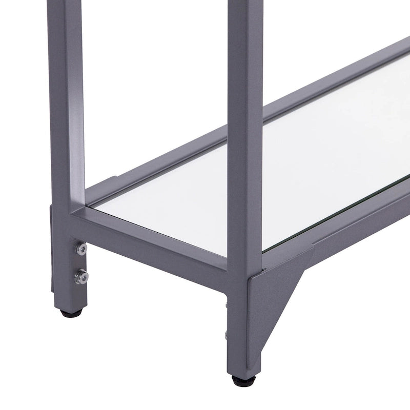 Console en verre miroir avec structure en métal et étagère - 56 cm L x 8 cm l x 29 cm H