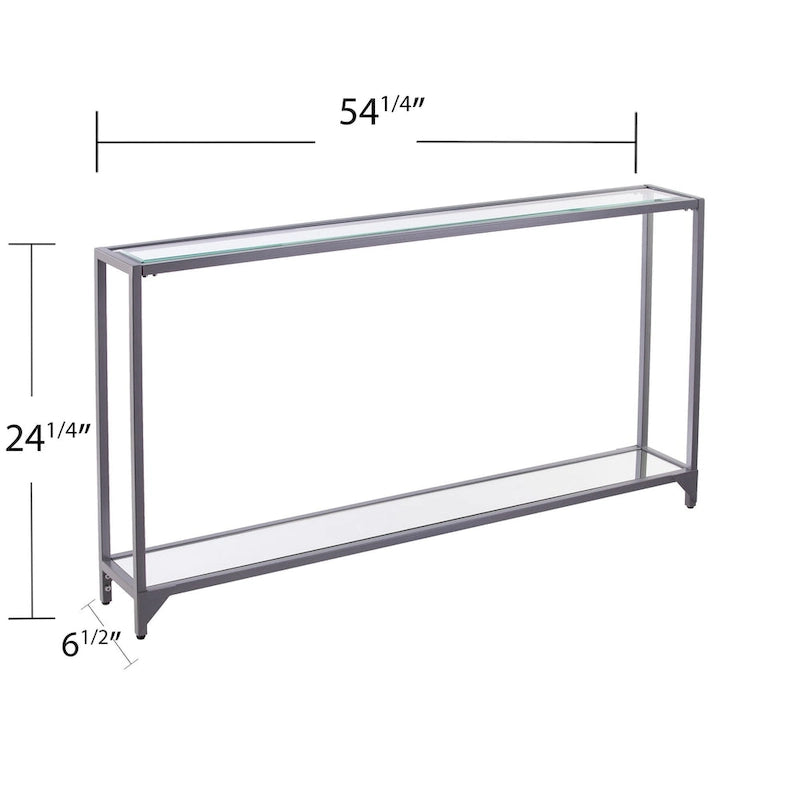 Console en verre miroir avec structure en métal et étagère - 56 cm L x 8 cm l x 29 cm H