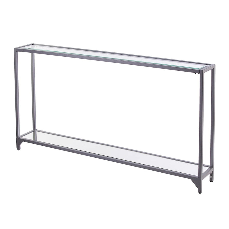 Console en verre miroir avec structure en métal et étagère - 56 cm L x 8 cm l x 29 cm H
