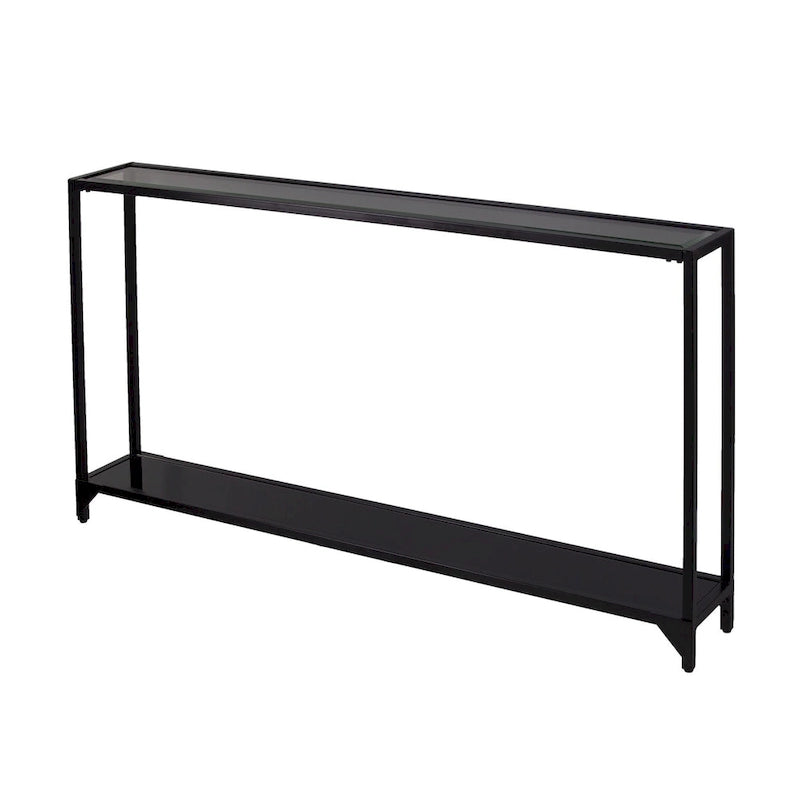 Console en verre miroir avec structure en métal et étagère - 56 cm L x 8 cm l x 29 cm H