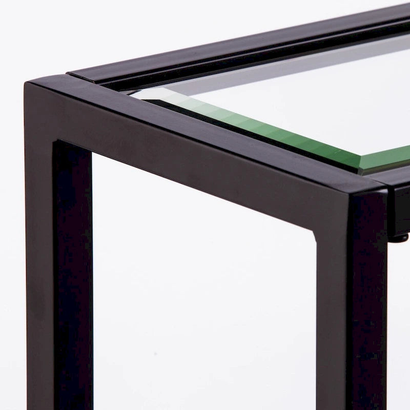 Console en verre miroir avec structure en métal et étagère - 56 cm L x 8 cm l x 29 cm H