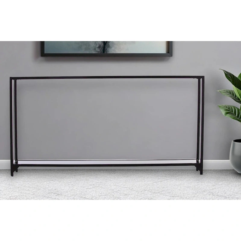 Console en verre miroir avec structure en métal et étagère - 56 cm L x 8 cm l x 29 cm H